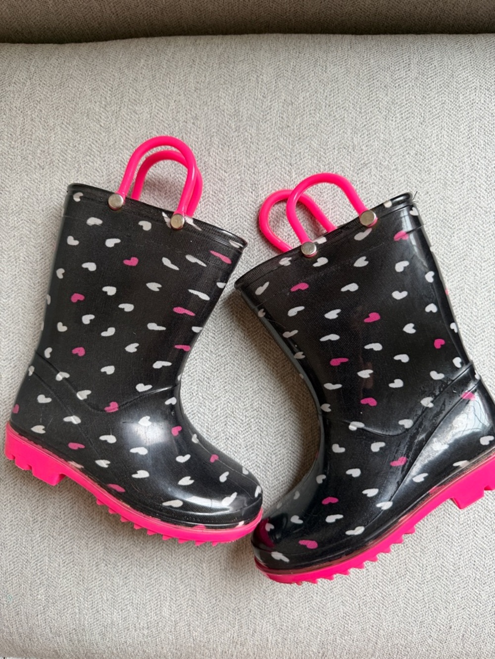 Sz 8/9 Capelli of New York Black Pink White Rubber Heart Rain Boots